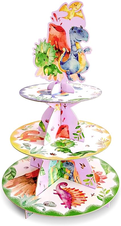 Photo 1 of Cake Stand- Dinosaur/Mermaid 3-Tier Holder Cupcake Birthday Party Supplies Decorations for Girls Kids, Round Serving Tray Stand for Theme Party Baby Shower Birthday Party Favors