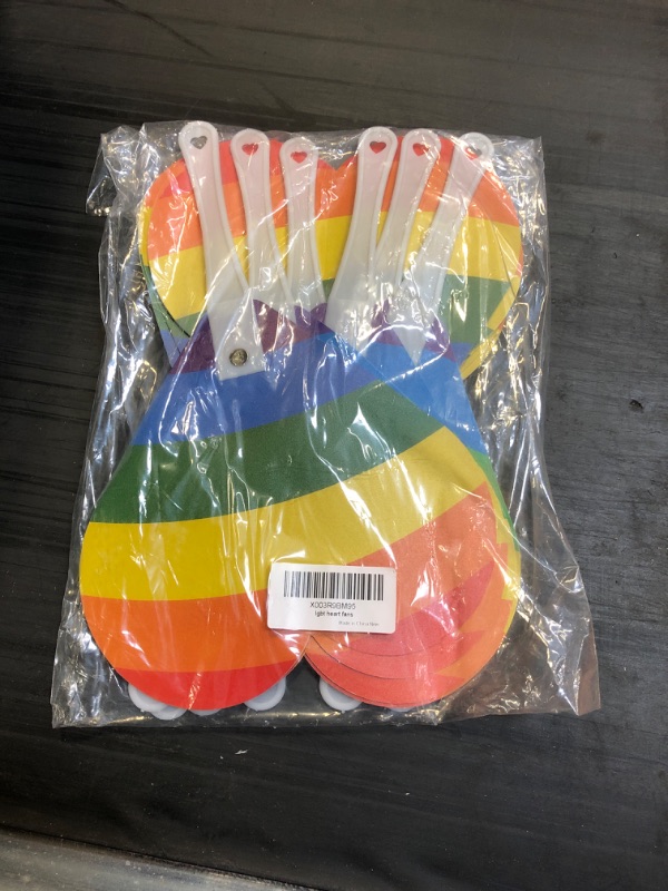 Photo 1 of 12 PCS Pride Accessories, Rainbow Love is Love Handheld Fan, LGBT Plastic Heart Double Sided Small Hand Fan, Gay Pride Rainbow Stuffs Party Favor for LGBT Month Parade Outdoor Bisexual Party Supplies 12 PCS Heart Fans