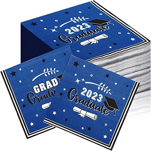 Photo 1 of 200 Pcs 2023 Graduated Paper Napkins 3 Ply Graduation Party Disposable Napkins Paper Graduation Decorations Class of 2023 Congratulate Graduation Napkins for College High School University- BLUE 