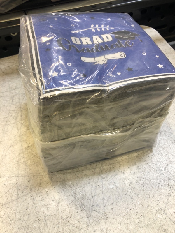 Photo 1 of 200 Pcs 2023 Graduated Paper Napkins 3 Ply Graduation Party Disposable Napkins Paper Graduation Decorations Class of 2023 Congratulate Graduation Napkins for College High School University- BLUE 