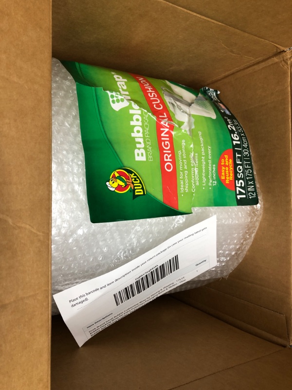 Photo 2 of Duck Brand Bubble Wrap Roll, 12” x 175’, Original Bubble Cushioning for Packing, Shipping, Mailing and Moving, Perforated Every 12” (286891) 12 in. x 175 ft.