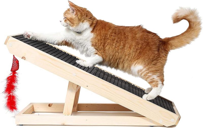 Photo 1 of *not exact* - Natural Wood Cat Scratching Post Ramp - Cat Incline Scratching Board & Scratch Pad - No Assembly Required - Adjustable Height Up to 16"
