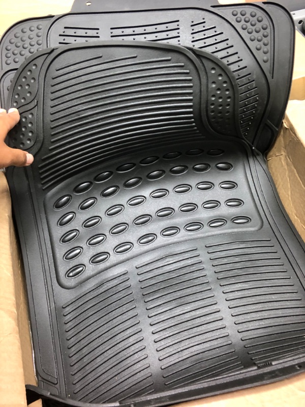 Photo 2 of BDK All Weather Rubber Floor Mats for Car SUV & Truck - 4 Pieces Set (Front & Rear), Trimmable, Heavy Duty Protection Black