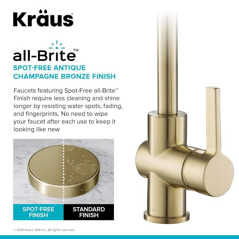 Photo 3 of (READ FULL POST) KRAUS Britt Commercial Style Kitchen Faucet in Spot Free Antique Champagne Bronze, KPF-1690SFACB Commercial Style Spot Free Antique Champagne Bronze