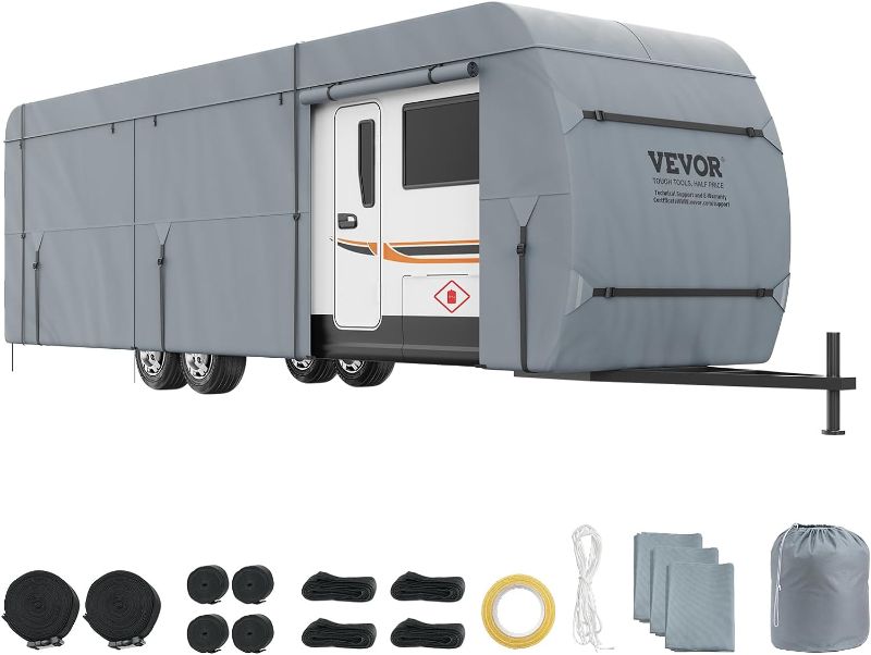 Photo 1 of 
VEVOR Travel Trailer Cover, RV Cover, 4-Layer Non-Woven Fabric Camper Cover, Waterproof, Windproof and Wear-Resistant Class A RV Cover