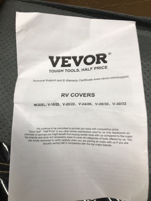 Photo 2 of 
VEVOR Travel Trailer Cover, RV Cover, 4-Layer Non-Woven Fabric Camper Cover, Waterproof, Windproof and Wear-Resistant Class A RV Cover