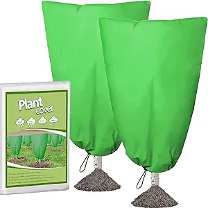 Photo 1 of  Winter Plant Covers Freeze Protection 2 Packs 47"x31.5" ' Frost Blankets for Outdoor Plants  Frost Cloth Plant Blanket with Zipper Drawstring (2 Pack Green)