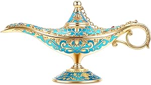 Photo 1 of Gusnilo Vintage Aladdin Magic Lamp Genie Collector's Edition/Wedding Table Decoration,Collectable Rare Classic Arabian Props Aladdin Pot & Delicate Gift for Party/Birthday(Peacock Blue)