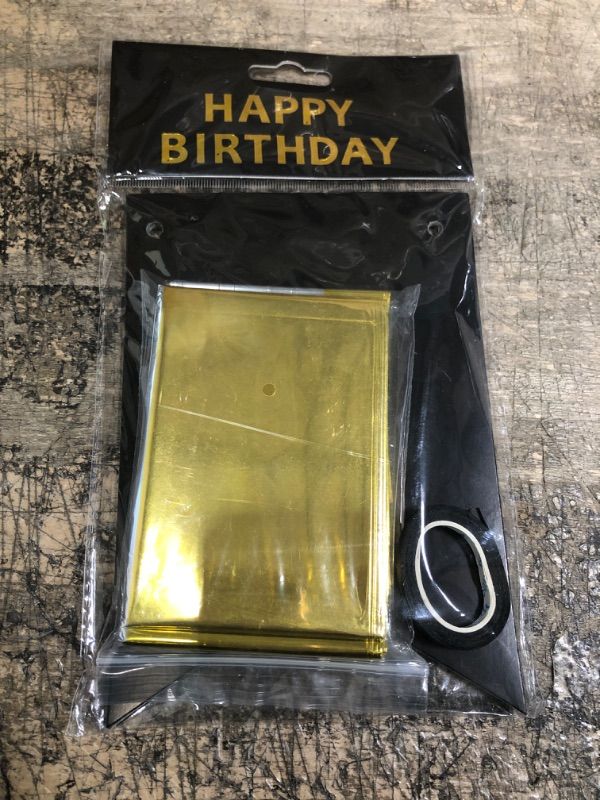 Photo 2 of Allenjoy 81x62'' Happy Birthday Party Supply Set - Gold Backdrop, Letter Cards, Ribbon - Decor Props Kit for Photo Booth Background