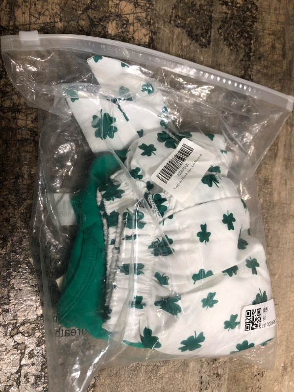 Photo 2 of Noubeau Baby Girl St. Patrick's Day Outfits Short Sleeve Lucky Gal Print Romper+Clover Ruffle Shorts Bloomers Summer Clothes Green Letter 80 