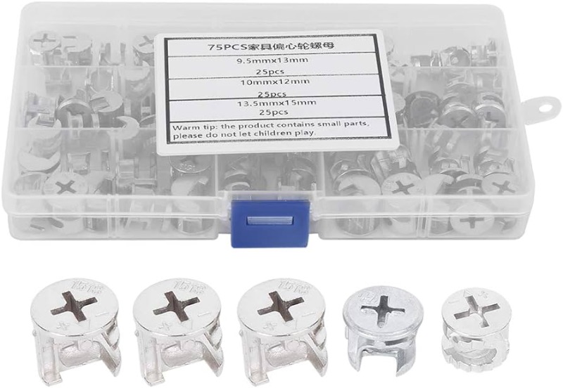 Photo 1 of 75Pcs Cam Nut Furniture Eccentric Wheel Nut Set, 3-in-1Furniture Cam Lock Fasteners Cam Nut Furniture Eccentric Wheel Nut Set