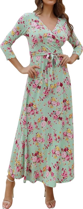 Photo 1 of Aphratti Women's Casual Maxi Dress 3/4 Sleeve Faux Wrap V Neck Floral Print Fit and Flare Long Dresses XXL