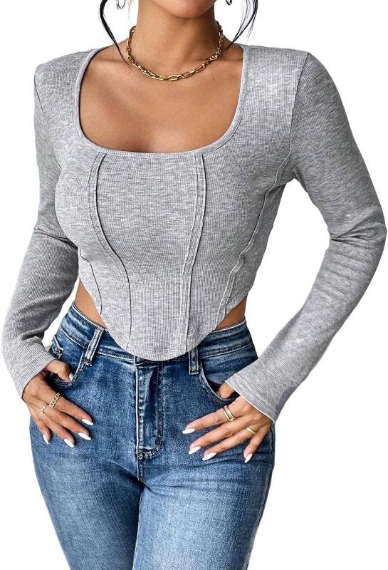 Photo 1 of QegarTop Cute Tops for Women Trendy Going Out Sexy Long Sleeve Ribbed Cute Tube Top