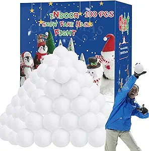 Photo 1 of 100 Pack Snow Fake Balls, Soft Artificial Snow Toy Balls, Indoor Snow Fight Ball Set for Multiplayer Outdoor Parent-Child Throwing Game Winter Home Christmas Decorations DIY Party Gift