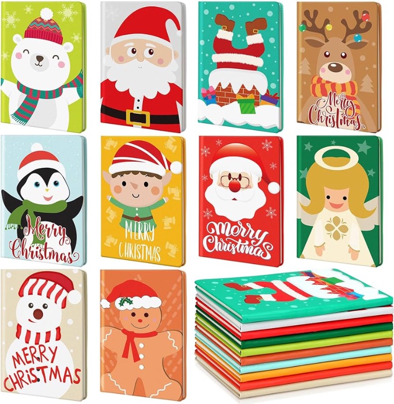 Photo 1 of 10 Pcs Christmas Leather Notebook College Ruled Paper Hardcover Journal Snowman Santa for Xmas Kids Friends Gift Home School Party Favor Supplies, 100 Pages (A5: 8.3 x 5.5 in)