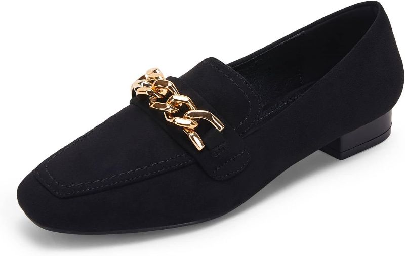 Photo 1 of Coutgo Penny Loafers for Women Business Suede Low Block Heel Flats Shoes Teacher Office Driving Slip on Shoes with Gold Metal Chain Size 6 1/2