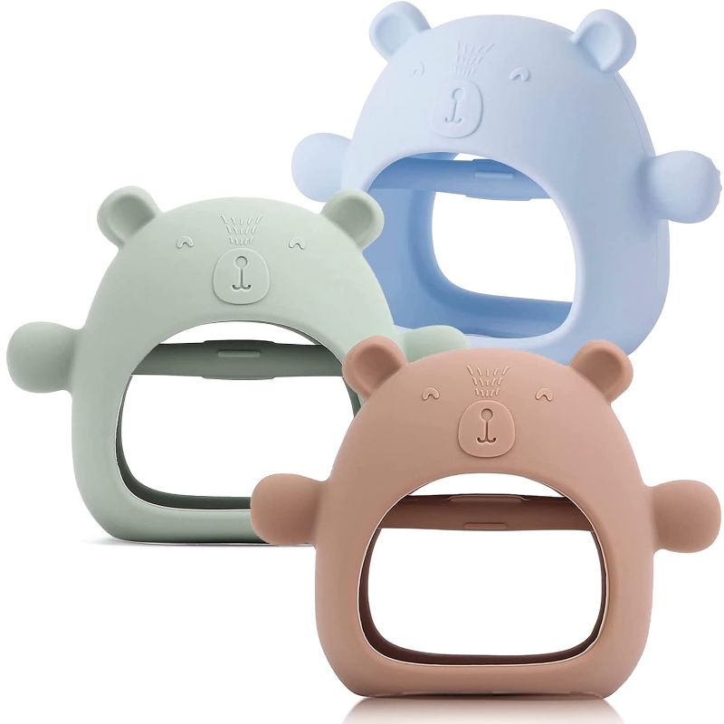 Photo 1 of 3 Packs Baby Teething Toy Silicone Bear Teething Mitten for Babies Over 3 Months Anti Dropping Wrist Hand Teethers Baby Chew Toys for Sucking Needs, BPA Free COLORS MAY VARY 