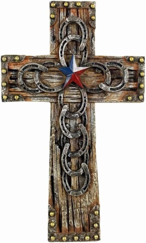 Photo 1 of Comfy Hour Faith and Hope Collection 21237 Resin Handmade Wood Imitated Horseshoe Wall Cross, 10-inch Height 