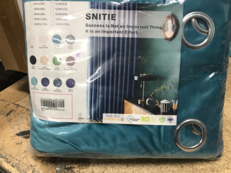 Photo 2 of SNITIE Aqua Green 108in Blocking Light Velvet Curtains with Grommet, Super Soft Thermal Insulated Noise Reducing Thick Velvet Drapes for Living Room and Bedroom, Set of 2 Panels, 52 x 108 Inch Long W52 x L108 Teal