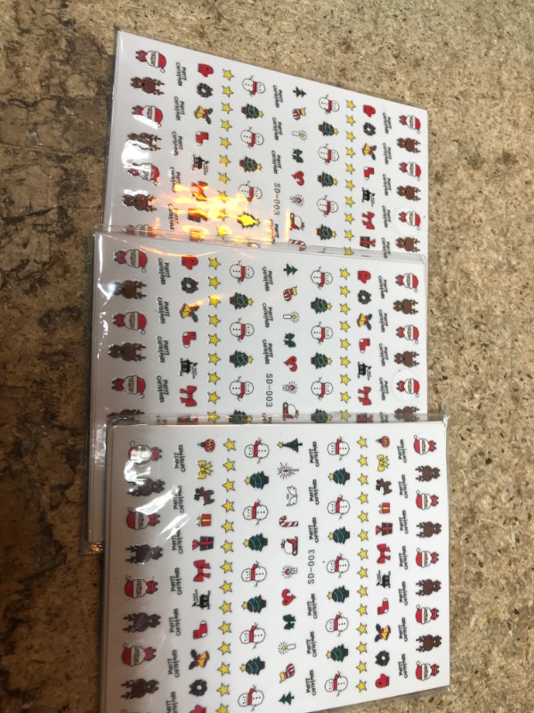 Photo 2 of 10 Sheets Christmas Nail Stickers 3D Snowflake Nail Art Decals Xmas Snowflakes Snowman Reindeer Santa Claus Nail Art Stickers for Women Girls Kids Nail Art Decoration Holiday Nail Design 3 Pack 