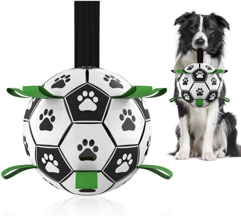 Photo 1 of  Dog Toys Soccer Ball with Straps, Interactive Dog Toys for Tug of War, Puppy Birthday Gifts, Dog Tug Toy, Dog Water Toy, Durable Dog Balls World Cup..