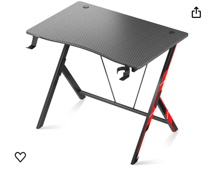 Photo 1 of MOTPK Gaming Desk 31 inch, Small Gaming Desk for Kids, Gift Idea, PC Computer Desk, Home Office Desk Workstation with Carbon Fiber Surface, Gaming Table with Headphone Hook and Cup Holder