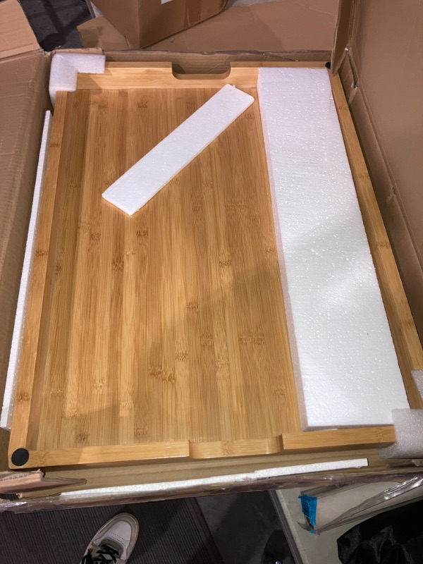 Photo 2 of (READ FULL POST) Noodle Board Stove Cover - Bamboo Wood Stove Top Covers for Electric Stove and Gas Stove - Sink Cover RV Stove Top Cover - 30"L x 22"W x 2.5"Th Raised Cutting Board with Legs and Juice Grooves Bamboo - Natural Color