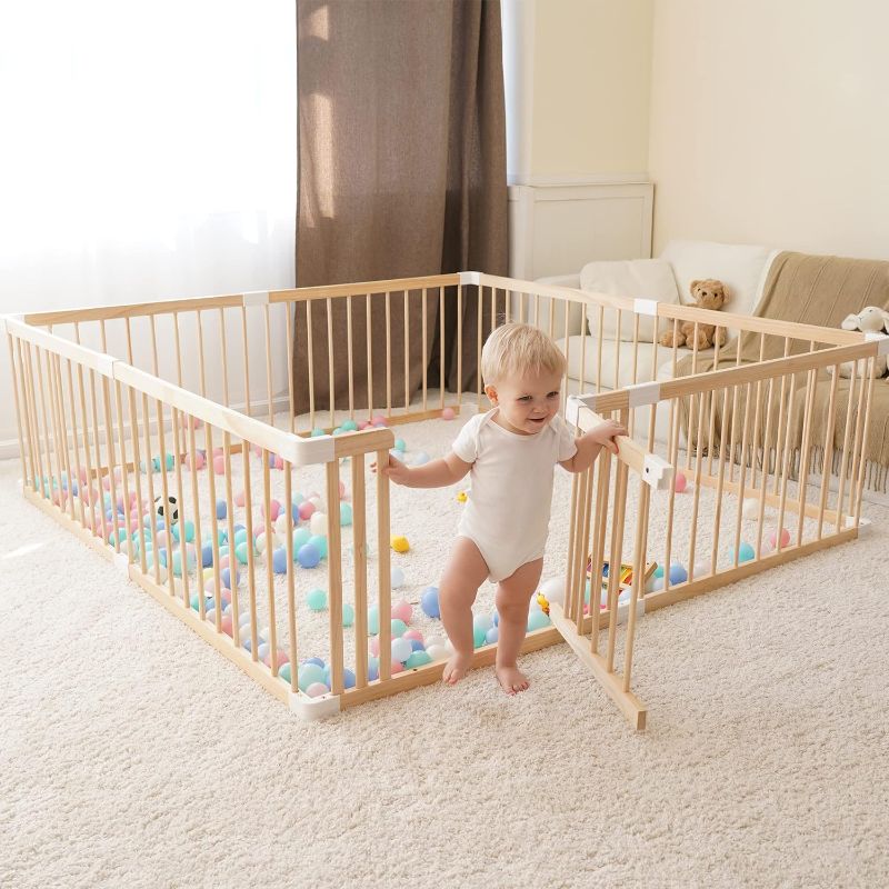 Photo 1 of 
GGF Baby Playpen for Toddler, Wooden Large Baby Playard, Safety Baby Play Fence with Locking Gate
