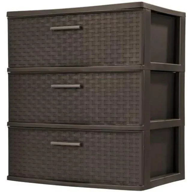 Photo 1 of  2 pack of Sterilite 25306P01 3 Drawer Espresso Tower, Brown, The 3 drawer wide weave tower is the ideal decorative solution for visible storage needs By Brand Sterilite
