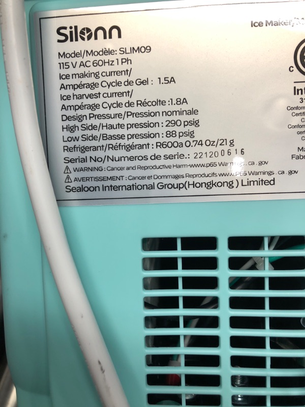 Photo 4 of **SEE NOTES/FOR PARTS**
Silonn Countertop Ice Maker, 9 Cubes Ready in 6 Mins, 26lbs in 24Hrs, Self-Cleaning Ice Machine with Ice Scoop and Basket, 2 Sizes of Bullet Ice 