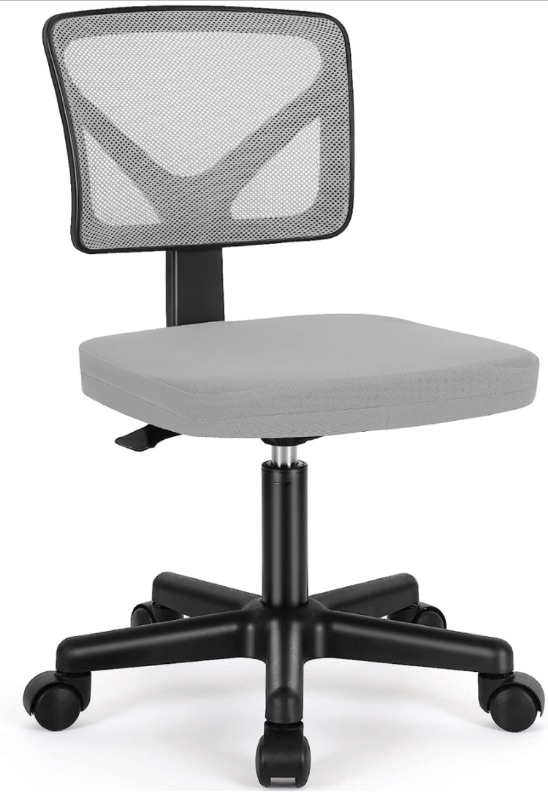 Photo 1 of Armless Small Home Office Desk Chair, Ergonomic Low Back Computer Chair, Adjustable Rolling Swivel Task Chair with Lumbar Support for Small Space, 1 Pack, Grey