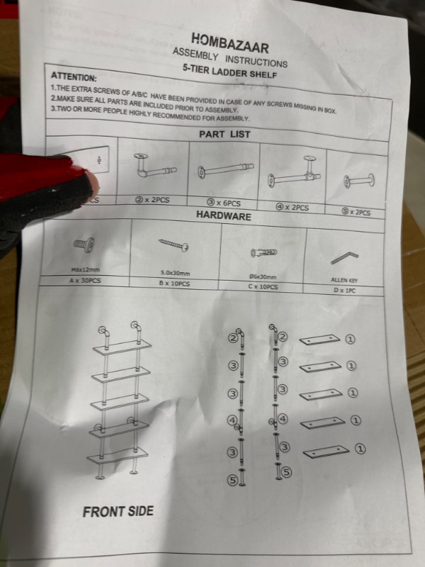 Photo 2 of ***MISSING PARTS***HOMBAZAAR 5-Shelf Rustic Industrial Bookshelf Ladder Shelf,