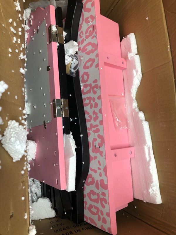 Photo 1 of Kids Vanity Table & Stool Set, Girls Vanity Set with Detachable Tri-Folding Mirror and Drawer, 2 in 1 Princess Makeup Dressing Table and Writing Desk for Girls, Kids Age 3-8 (Black)