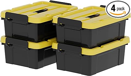 Photo 1 of 16Qt*4 Plastic Storage Bins, Tote Storage Box with Handle, Stackable, Black and Yellow, 16Quart-4 Pack
