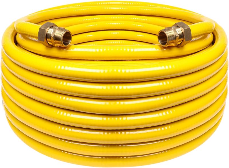 Photo 1 of 100ft 3/4'' Flexible Gas Line, CSST Corrugated Stainless Steel Tubing Pipe Kit, Natural Gas Line Propane Pipe Conversion Kit Grill Hose with 2 Male Adapter Fittings (100ft 3/4'')
