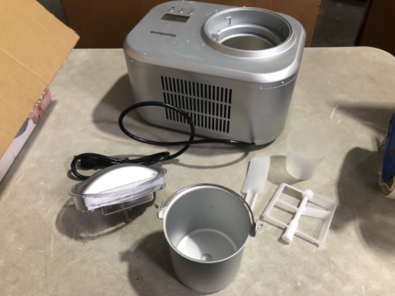 Photo 4 of ***USED - DIRTY - POWERS ON - UNABLE TO TEST FURTHER***
Homtone Ice Cream Maker 1 Quart, No pre-Freezing Automatic Ice Cream Machine with Built-in Compressor