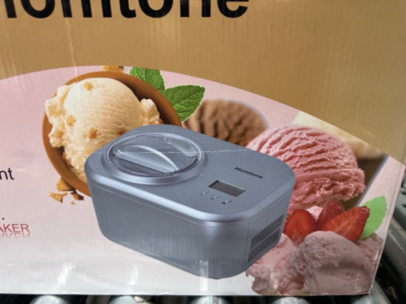 Photo 2 of ***USED - DIRTY - POWERS ON - UNABLE TO TEST FURTHER***
Homtone Ice Cream Maker 1 Quart, No pre-Freezing Automatic Ice Cream Machine with Built-in Compressor