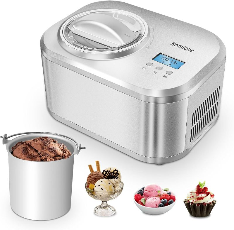 Photo 1 of ***USED - DIRTY - POWERS ON - UNABLE TO TEST FURTHER***
Homtone Ice Cream Maker 1 Quart, No pre-Freezing Automatic Ice Cream Machine with Built-in Compressor