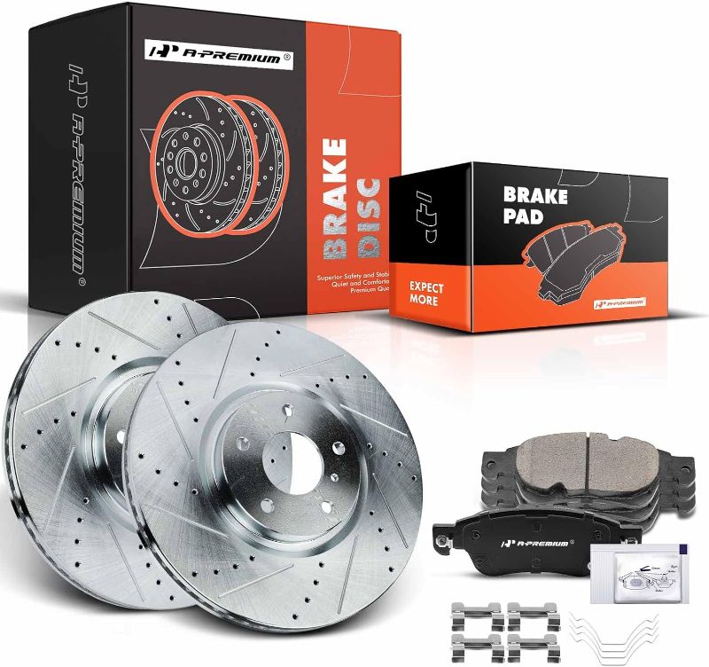 Photo 1 of ***READ NOTES***A-Premium 13.25 inch  Front Drilled and Slotted Disc Brake Rotors + Ceramic Pads