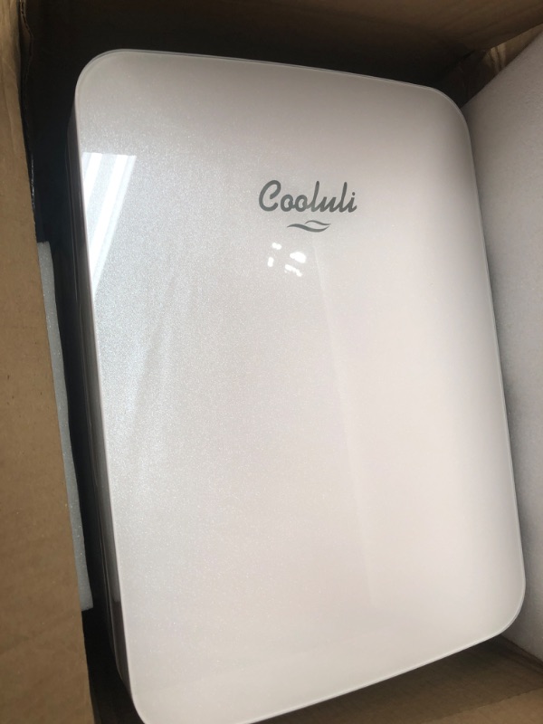 Photo 2 of Cooluli 15L Mini Fridge for Bedroom, Car, Office Desk & College Dorm - 12V Portable Cooler & Warmer for Food, Drinks, Skincare - AC/DC Small Refrigerator with Glass Front, White
