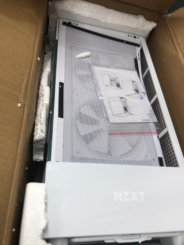 Photo 2 of ***MISSING FRONT COVER FOR FANS***
NZXT H5 Elite Compact ATX Mid-Tower PC Gaming Case – Built-in RGB Lighting – Tempered Glass Front and Side Panels – Cable Management – 2 x 140mm RGB Fans Included – 280mm Radiator Support – White White H5 Elite i-Series 