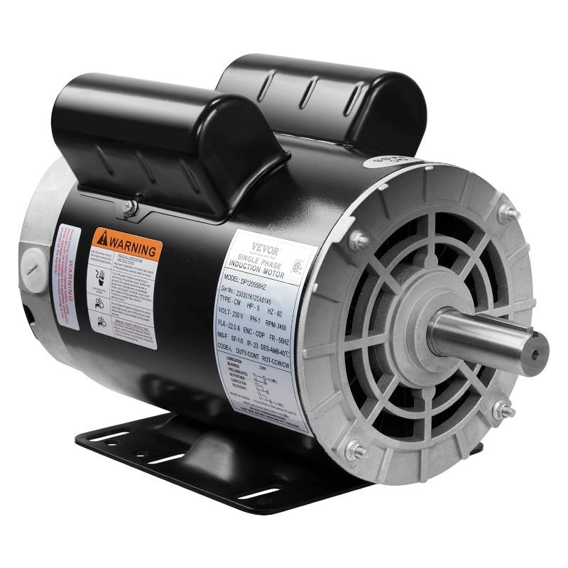 Photo 1 of 5HP Air Compressor Electric Motor, 230V 22 Amps, 56HZ Frame 3450RPM, 7/8" Keyed Shaft, CW/CCW Rotation, 2.25" Shaft Length for Air Compressors
