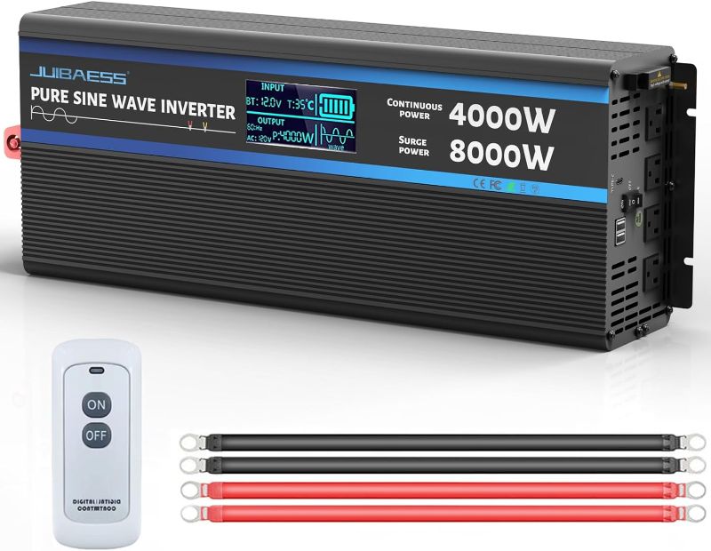 Photo 1 of 4000 Watt Pure Sine Wave Power Inverter for Vehicles Car RV,DC 12v to AC 110v 120v Inversor with LCD Display,4AC Power Outlets and 1 Type C, 2USB Charging Port and Remote Control(JUIBAESS) 4000W Pure Sine Wave Inverter