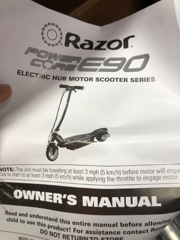 Photo 3 of (PARTS ONLY)Razor Power Core E90 Electric Scooter - Hub Motor, Up to 10 mph and 80 min Ride Time, for Kids 8 and Up Green Standard Packaging