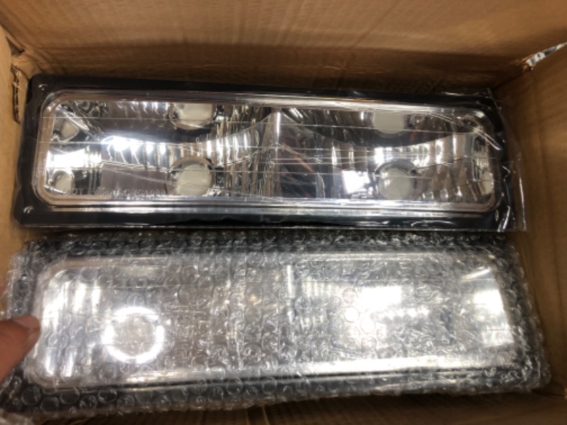 Photo 3 of AXLAHA 1994-1998 Chevy Silverado Headlights Assembly for 1994-1998 Chevy Silverado/Tahoe/Suburban/C10 Chrome Housing Amber Reflector Replacement Driver and Passenger Side A-Chrome Housing Amber Reflector