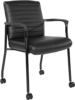 Photo 1 of MISSING MANUAL Office Star FL Series Faux Leather Padded Guest Chair with Built-in Lumbar Support and Casters