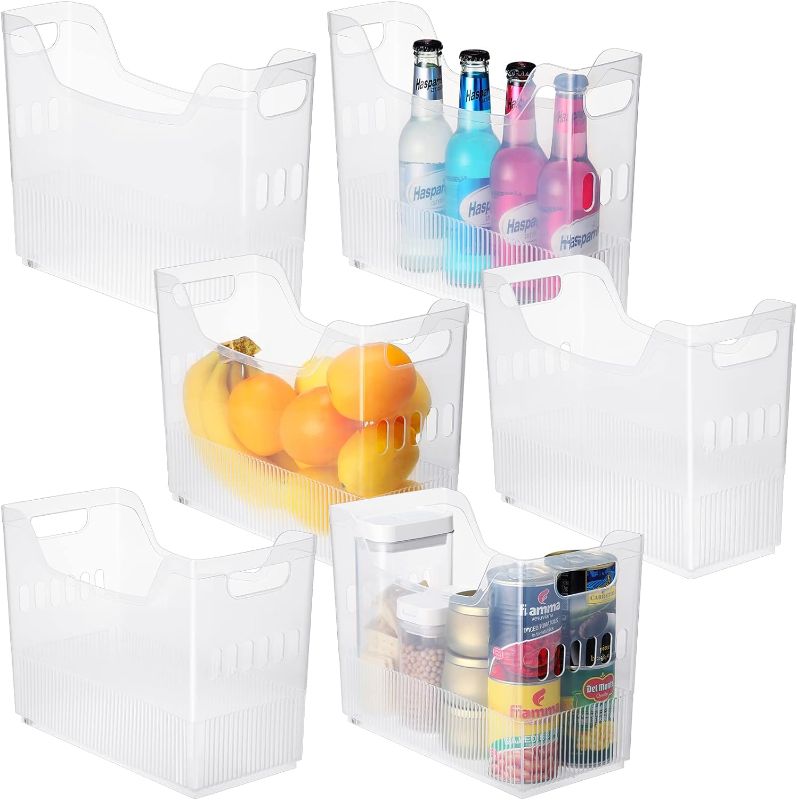 Photo 1 of 6 Pcs Freezer Organizer Bins Clear Plastic Pantry Organizer and Storage 3 Size Tall Narrow Kitchen Organization with Wheel Freezer Organization Rolling Bins Storage with Wheel Containers for Office
