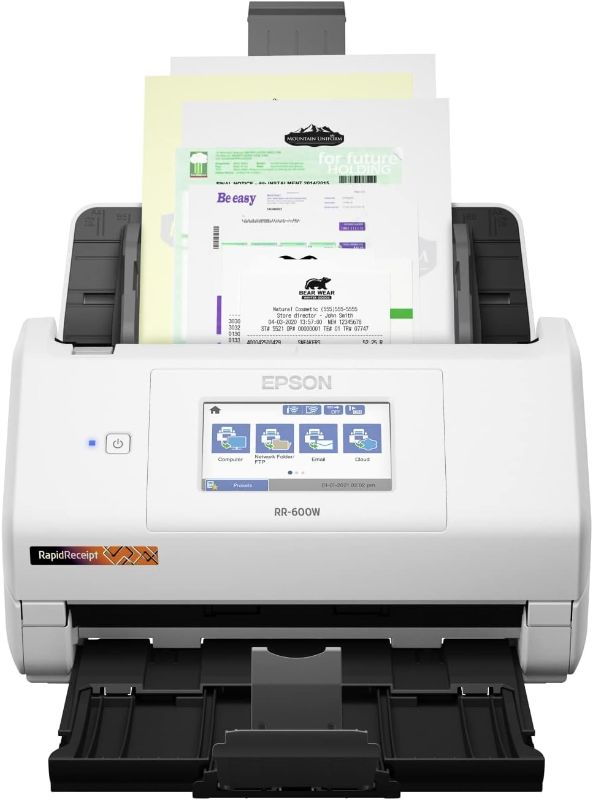Photo 1 of Epson RapidReceipt RR-600W Wireless Desktop Color Duplex Receipt and Document Scanner with Receipt Management and PDF Software for PC and Mac, Touchscreen and Auto Document Feeder (ADF)

