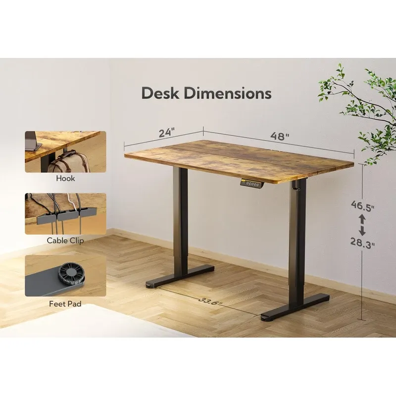 Photo 2 of Claiks Electric Standing Desk, Adjustable Height Stand up Desk, 48x24 Inches Sit Stand Home Office Desk with Splice Board, Black Frame/Rustic Brown Top 48 Rustic Brown