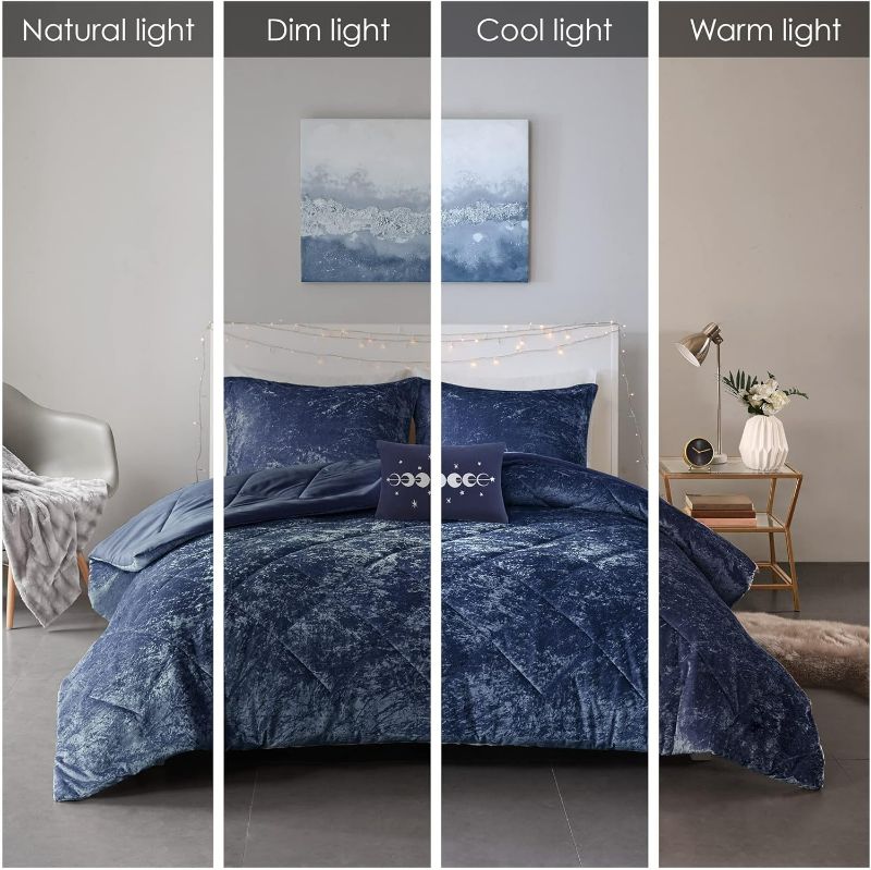 Photo 3 of (READ FULL POST) Intelligent Design Felicia Luxe Comforter Velvet Lush Double Sided Diamond Quilting Modern All Season Bedding Set with Matching Sham, Decorative Pillow, Full/Queen(90"x90"), Navy 4 Piece Comforter Set Navy Full/Queen